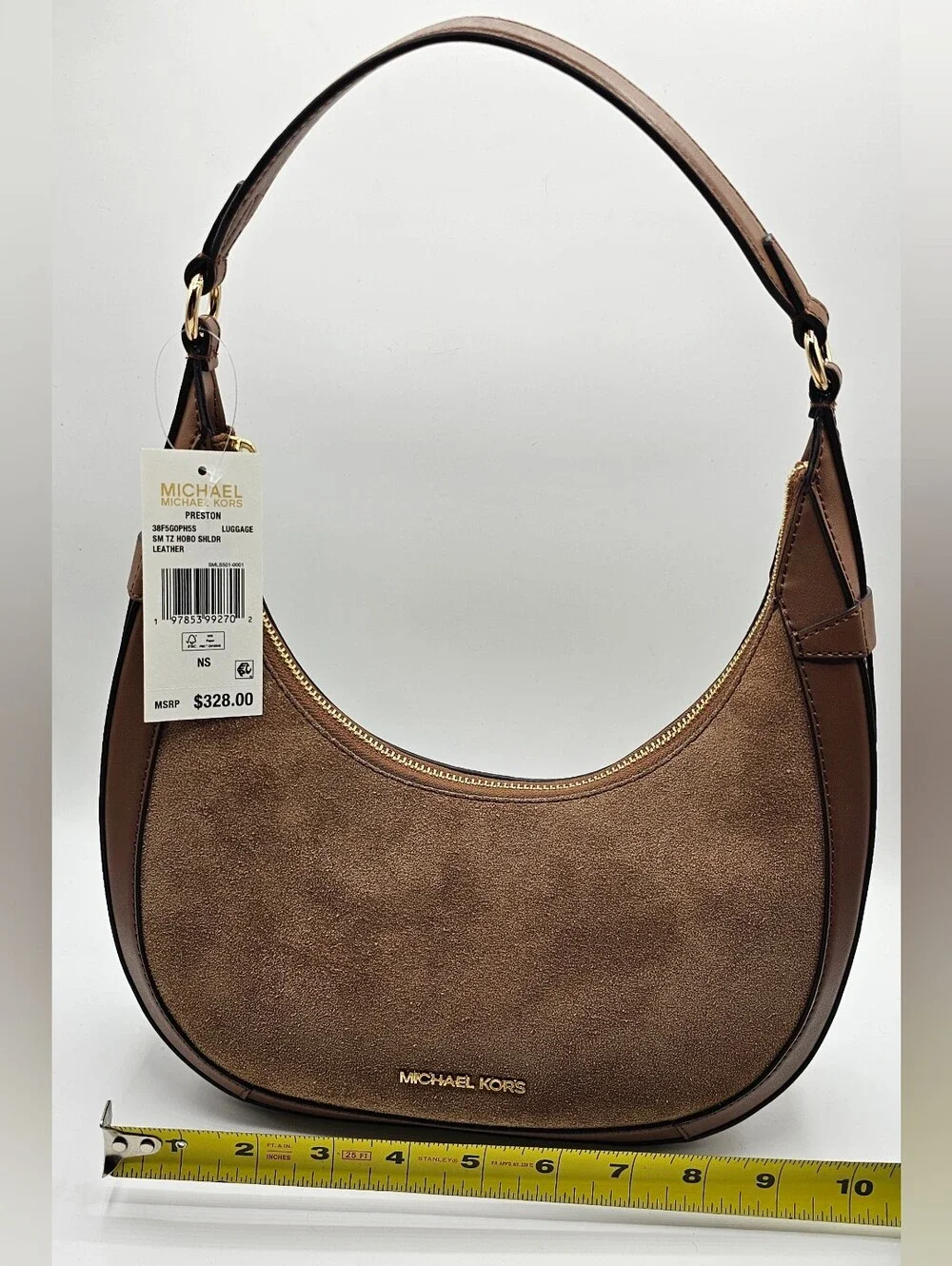 Michael Kors Preston Small Brown Suede Leather Hobo Shoulder Bag NWT